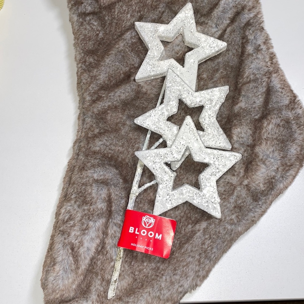 3 White Sparkling Stars Holiday Floral Picks